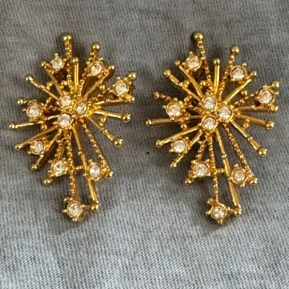 Vintage Avon Starburst Rhinestone Pierced Earrings